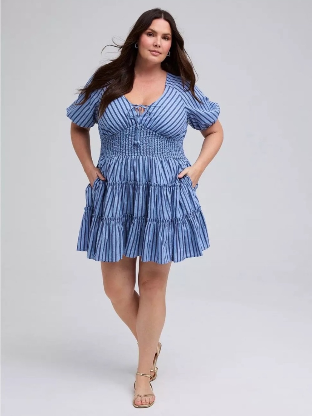 NWT Torrid(2)-Belle Isle Puff Sleeve Smocked Waist Tiered Mini Dress